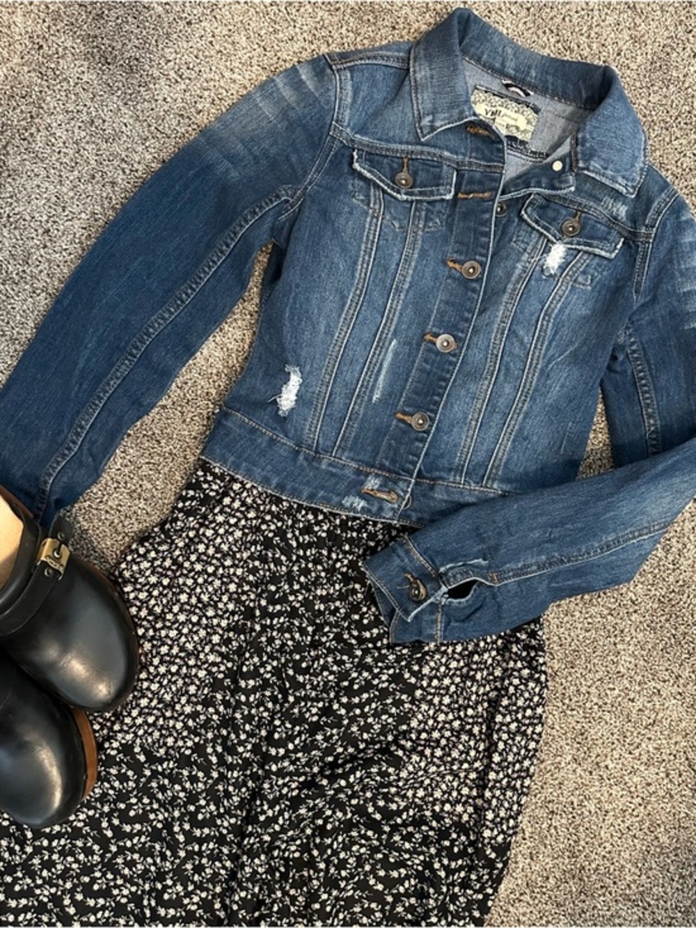 YMI Denim Jacket Distressed Cropped Fitted Blue Jean Jacket Small